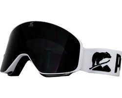 Luxe Magnetische Snowboardbril / Skibril Zwarte Lens Wit Frame + Beschermcase & Microfiber hoes - PolarShred - Anti fog - Cat.3 - 100% UV Bescherming - VLT 16%