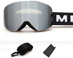 Magnetische skibril - Cilindrische skibril Anti Fog (Kleur: zwart montuur, compleet met REVO Wit kwikzilver pak)