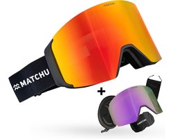 MATCHU - Skibril met verwisselbare lenzen - Incl. S2 & S3 lenzen – Voor bewolkt en zonnig weer - Ski goggles - Dames en Heren - Complete set - Met beschermhoes en EVA brillencase - One size