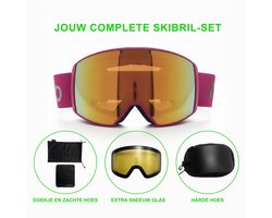 Monvu Sports Peak Pro Skibril dames – Luxe ski zonnebril met fotochrome gepolariseerde lens – Magnetisch wisselsysteem – Anti-fog dubbele lens – Groot zichtveld – Comfortabel TPU montuur –Geschikt over bril