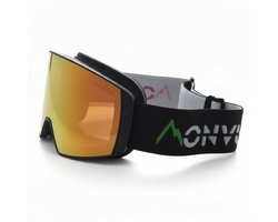Monvu Sports Peak Pro Zwart met rode lenzen - Skibril heren - Skibril dames – Ski zonnebril met fotochrome gepolariseerde lens – Magnetisch wisselsysteem – Anti-fog – Groot zichtveld – Geschikt over bril