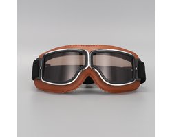 Motorbril, crossbril, retro sportbril, motorbril voor heren, anti-condens, stofdicht, UV-bescherming, geschikt voor motorfiets, fiets, racen, skiën (bruine tint).