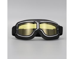 Motorbril, crossbril, retro sportbril, motorbril voor heren, anti-condens, stofdicht, UV-bescherming, geschikt voor motorrijden, fietsen, racen, skiën (zwart met gele lenzen).
