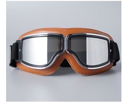 Motorbril, motorcrossbril, retro sportbril, motorbril voor heren, anti-condens, stofdicht, UV-bescherming, geschikt voor motorfiets, fiets, racen, skiën (bruin zilveren lenzen).