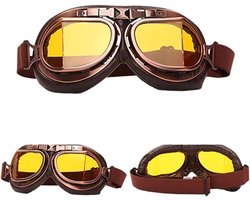 Motorbril - Vintage helmbril - Aviator-bril - Gele glazen - Bronskleurige afwerking