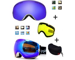 Ski bril met box en EXTRA lens Smoke Bleu frame Wit F type 2 Cat. 0 tot 4 - ☀/☁