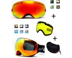 Ski bril met box en EXTRA lens Smoke red frame Rood F type 1 Cat. 0 tot 4 - ☀/☁