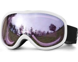 Ski Bril OTG - Dubbele Lens Anti-Beslagen - UV Bescherming - Voor Brildragers - Universele Helm Compatibiliteit - Ventilatiesysteem - Voor Mannen Vrouwen en Tieners - Wit-paars