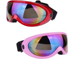 Ski Bril - Snowboardbril - UV-bescherming Helmcompatibel - 2 Stuk - Voor Volwassenen en Tieners rood/roze