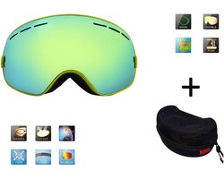 Ski & Snowboard bril / Goggle met hard case lens Smoke Gold frame Geel F type 6 Cat. 0 tot 4 - ☀/☁ lens kan verwisseld worden  is extra optie.