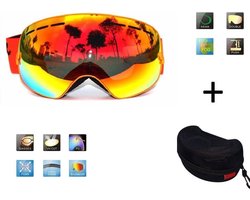 Ski & Snowboard bril / Goggle met hard case lens Smoke Red frame Oranje F type 9 Cat. 0 tot 4 - ☀/☁ lens kan verwisseld worden  is extra optie.