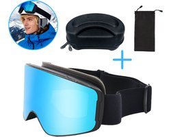 Skibril 100% UV Bescherming - Skil bril met beschermhoes - magnetisch wisselbare lenzen - zwart/blauw