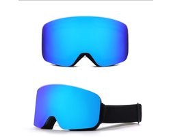 Skibril, dubbellaags anticondensbril, sneeuwbril - zwart montuur, blauwe folie