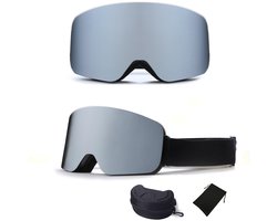 Skibril- Singleboard Skispiegel -verstelbaar - UV-bescherming - cilinder-dubbele laag mist-beschermende sneeuwbril-Coca nabijkijkende spiegel--Inclusief harde beschermcase - 100% UV bescherming-Grijs