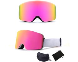 Skibril- Singleboard Skispiegel -verstelbaar - UV-bescherming - cilinder-dubbele laag mist-beschermende sneeuwbril-Coca nabijkijkende spiegel--Inclusief harde beschermcase - 100% UV bescherming-Roze