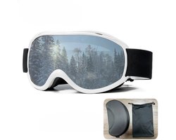 Skibril - Skibril dames - Skibril heren - Dubbellaagse anticondens skibril - Unisex skibril - Snowboardbril - Wit - TPU-frame