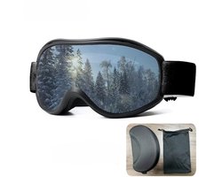 Skibril - Skibril dames - Skibril heren - Dubbellaagse anticondens skibril - Unisex skibril - Snowboardbril - Zwart - TPU-frame