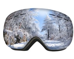 Skibril - Skibril met UV-bescherming - skibril dames - skibril heren - Dubbellaagse sferische lenzen - Anti-condens - Zwart/Zilver - PC+TPU