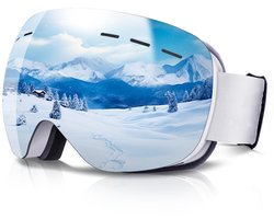 Skibril - Skibril voor volwassenen - skibril dames - skibril heren - Beschermende skibril - Grote sferische lens - anti-condens - Wit - PC/TPU