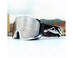 Skibril - Skibrillen - Unisex Dubbele Laag Ski en Snowboard Brillen, Anti-Bemisting, Winddicht, Grote Winterbrillen, Zilver-Wit