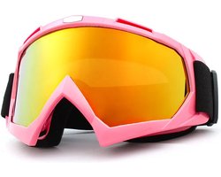 Skibril - Snowboardbril - Crossbril - Roze - Goud Rood Spiegel