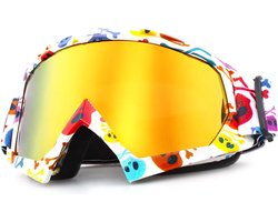 Skibril - Snowboardbril - Crossbril - Skulls - Goud Rood Spiegel