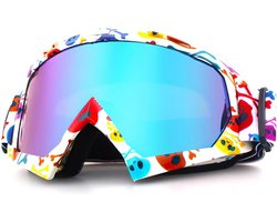 Skibril - Snowboardbril - Crossbril - Skulls - Paars Blauw Spiegel