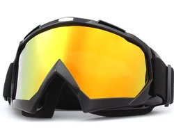 Skibril - Snowboardbril - Crossbril - Zwart - Goud Rood Spiegel