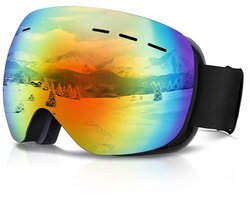 Skibril - unisex - skibril dames - skibril heren - Dubbellaagse skibril - Skibril voor buitenfietsen - rood - PC/TPU