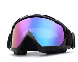 Skibril - Veiligheidsbril - skibril dames - skibril heren - Motorbril - Dubbelglas anti-condensbril - Zwart/Blauw - PC