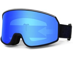 Skibril voor buitensporten, anti-condens, grote cilindrische skibril, unisex skibril voor bergbeklimmen en sneeuwsporten, skibril - zwart montuur, blauwe lenzen