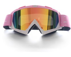 Sportbrillen voor buiten - Skibril - skibril dames - skibril heren - Fietsbrillen - Motorbrillen - Winddichte en stofdichte brillen - Roze montuur/rode lenzen - TPU/PC
