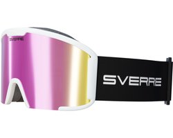 Sverre Sports skibril met roze verwisselbare lens + GRATIS slecht weer lens - Wit frame - Anti-condens - Voor heren en dames - Inclusief harde beschermcase - 100% UV bescherming - Licht, sterk en duurzaam frame