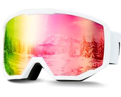 VEVOR Skibril, Cilindrische Lens met Roze Revo-coating, OTG Anti-condens Motorbril, Motocrossbril, Beschermende Bril, Crossbril Geschikt voor Skiën, Schaatsen, Snowboarden, Fietsen