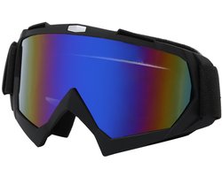 Wintersportbril voor buiten - Skibril - Motorbril - Winddicht - UV-bescherming - Zwart montuur met blauwe folie