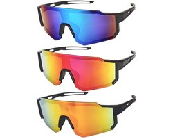 Ynkkvre - Skibril - Polycarbonaat - Lichtgewicht + Rahmeloos Voor Fietsen En Skiën - 3 Stuk - Unisex Zwart/Groen/Rood