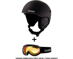 SINNER Combi-Pack (Skihelm Crest+ Goggle Toxic) Unisex - Mat zwart - Maat L (59-62 cm)