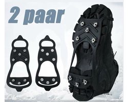2 paar Anti Slip Sneeuwzolen - Antislipzolen - Stijgijzers met 8 tanden - Grip Schoenspikes - ijsnoppen - Antislip siliconen overschoenen - antislip - geschikt voor andelen, vissen, klimmen en hiken - zwart - maat L - Schoenmaat - 41- 46