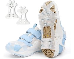 Anti Slip Sneeuwzolen - 1 paar - 10 spikes - Stijgijzers Voor Bergschoenen - Snowboots schoenovertrekken - Stijgijzers - Crampons - Sneeuwijzers - Stretchmateriaal - Veilig Lopen Op Sneeuw En Ijs - Schoen Spikes - Schoenmaat 41 - 44 - Wit