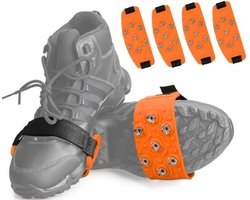 Anti Slip Sneeuwzolen - 2 Paar - Sneeuwijzers - Antislip - Grip Schoenspikes - Veilig Lopen Op Sneeuw En Ijs - Stijgijzers Voor Bergschoenen - Met 7 Spikes Voor Extra Grip - Ijsklauwen voor Schoenen, Sneeuw en Ijspikes - 30x6cm - Oranje