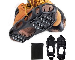 Anti Slip Zolen & Schoenspikes - Ijsijzers met 24 Stalen Studs - Sneeuwkettingen voor Schoenen - Grip bij Sneeuw, Ijs & Gladheid - Elastisch & Veilig - Zwart - 1 Paar