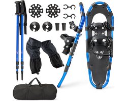 COSTWAY 4-in-1 sneeuwschoenenset, schoenmaat 38-45, sneeuwschoenen met dubbel ratelbindsysteem, aluminium frame, trekkingstokken en draagtas, beenkappen, voor heren en dames