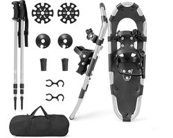 COSTWAY 53/63/78 cm sneeuwschoenen met klimhulp, schoenmaat 35-45, allround 4-in-1 voor kinderen en volwassenen, sneeuwschoenenset van aluminium met draagtas, tot 130 kg belastbaar (78 cm, zilver)