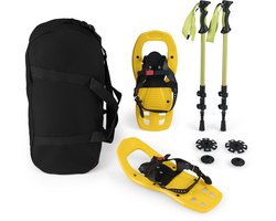 COSTWAY Sneeuwschoenen met klimhulp, schoenmaat 35-45 tot 68/90 kg, lichte sneeuwschoenenset van aluminium met trekkingstokken en draagtas, voor heren, dames en jongeren