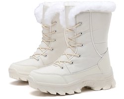 Snowboots - Snowboots dames - Sneeuwlaarzen - Antislip/Winddicht snowboots - Warme zachte voering - Comfortabele dikke zool - Winterlaarzen met veters - Gebroken wit - Maat 38