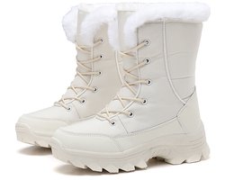 Snowboots - Snowboots dames - Sneeuwlaarzen - Antislip/Winddicht snowboots - Warme zachte voering - Comfortabele dikke zool - Winterlaarzen met veters - Gebroken wit - Maat 39